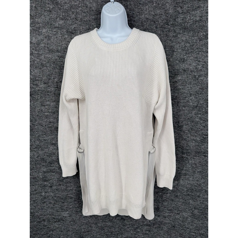 Athleta West End Tunic Sweater Womens Medium White Crew Neck Side Strap Knit